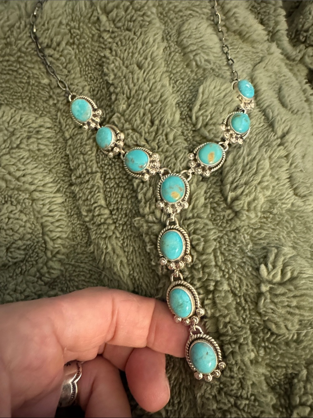 Turquoise Stone 925 Silver Y-Style choker or long Pendant Necklace - Blue